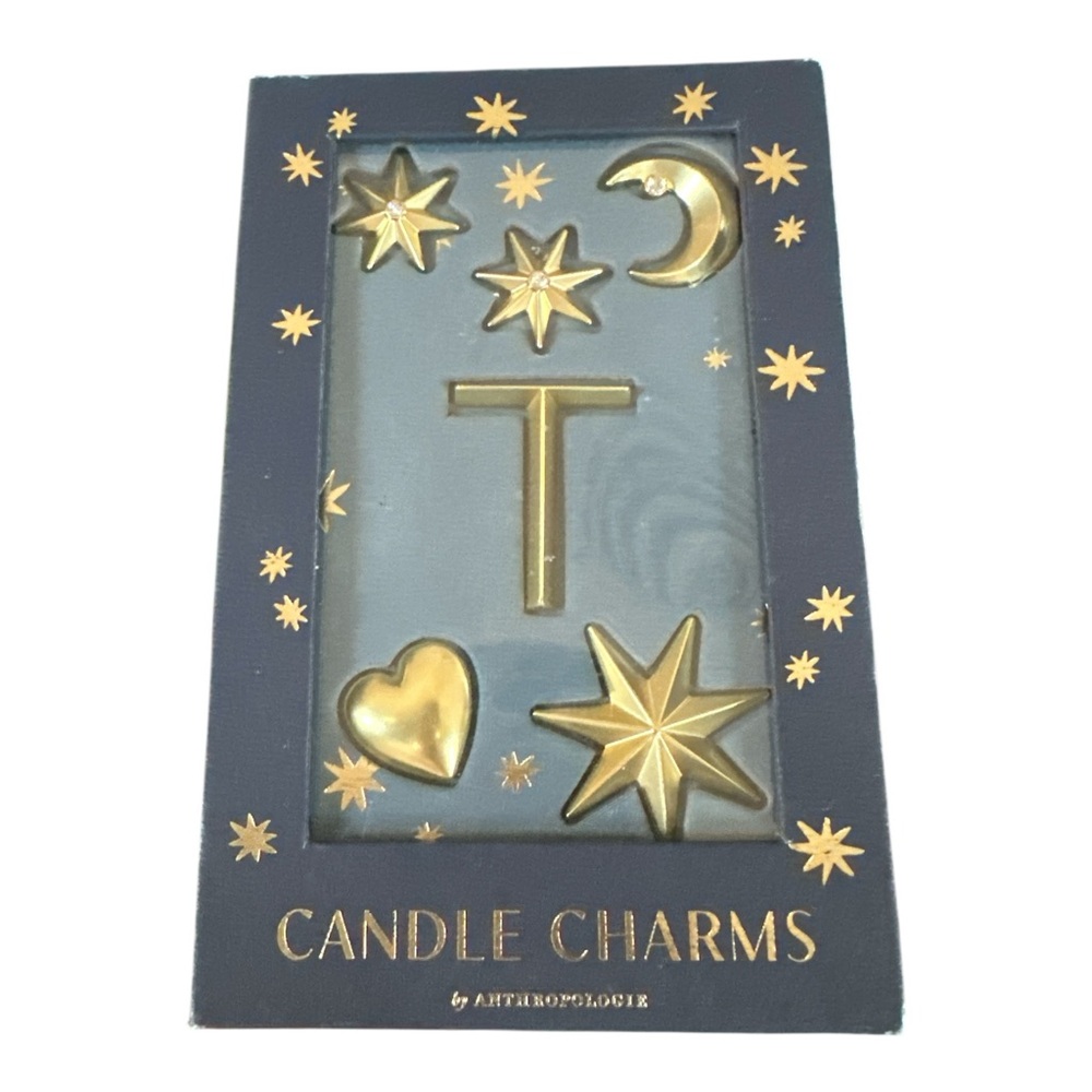 Anthropologie Monogram Candle Charms Gold Letter “T” New In Box Stars Moon